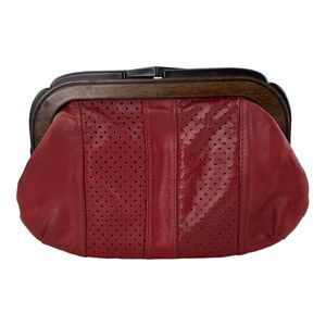 Leather Blood Red Clutch Clasp Bag Purse 60’-70’s Boho Vintage Retro